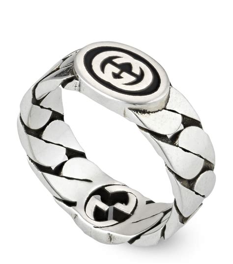 gucci logo ring with enamel|Gucci interlocking g silver ring.